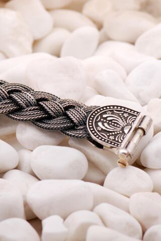 Midyat Hasırı Elişi Örgü Gümüş Bileklik 3846