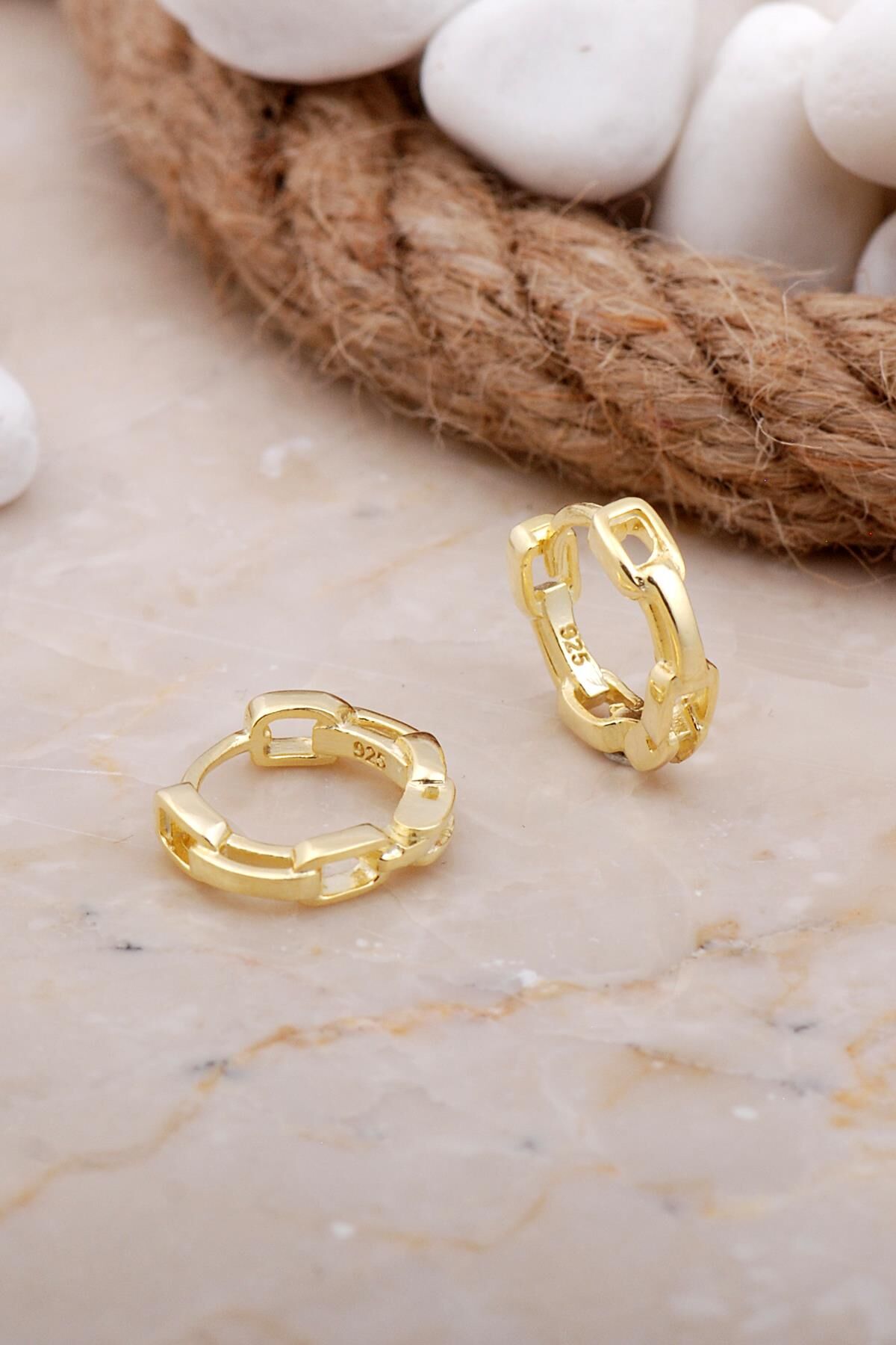 Gurmet 15 mm Altın Yaldızlı Gümüş Halka Küpe 5808