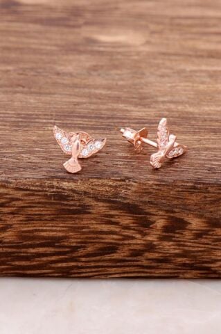 Güvercin Tasarımlı Rose Gümüş Küpe 3763