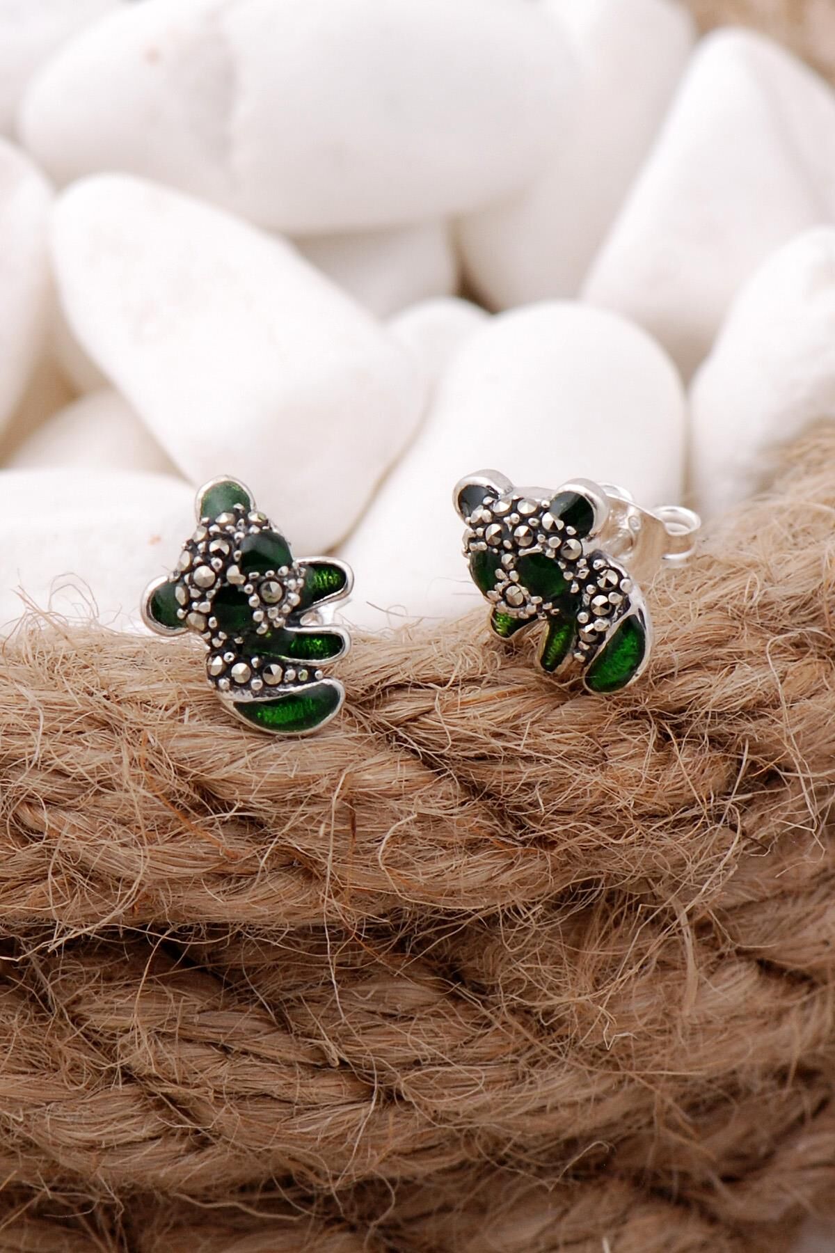 Panda Markazit Taşlı Gümüş Küpe 5722