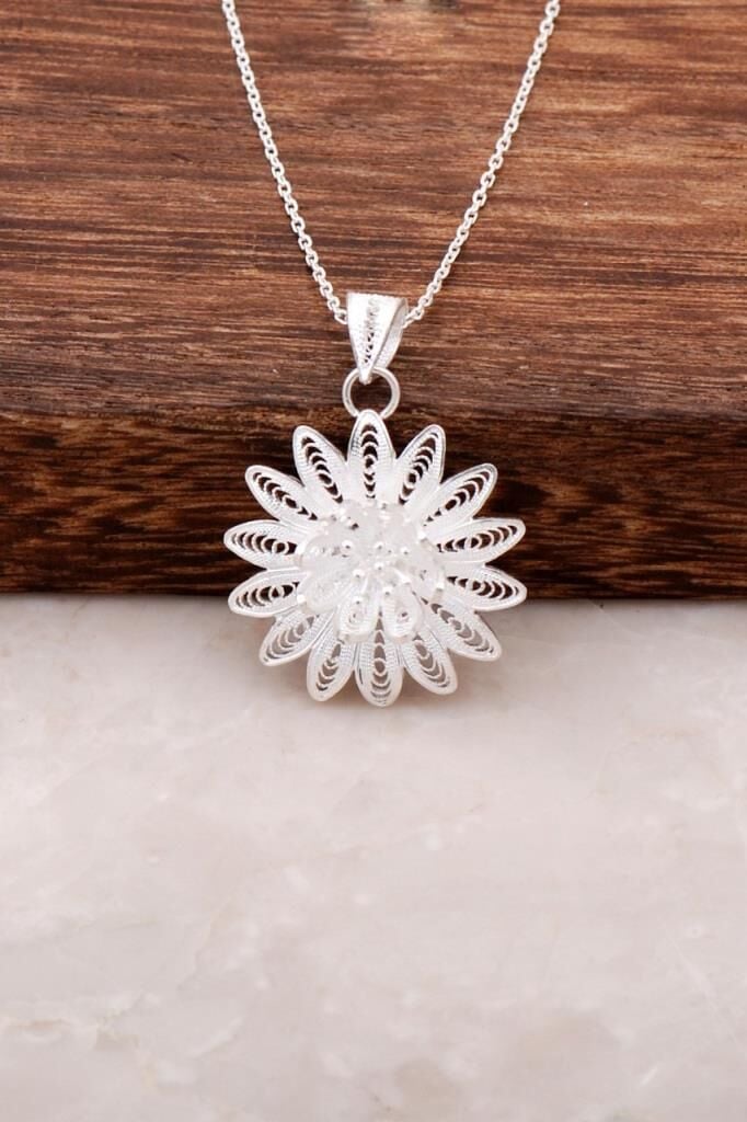 TELKARİ ELİŞİ LOTUS ÇİÇEĞİ GÜMÜŞ KOLYE 1408