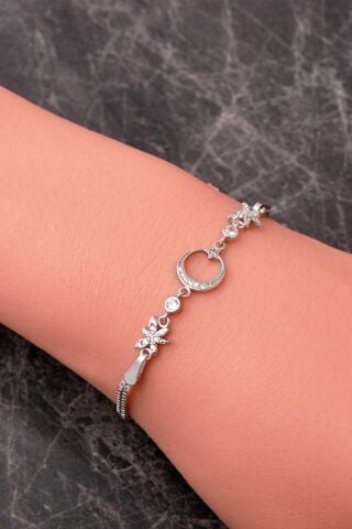 Ay Yıldız Yusufçuk Rodyumlu 925 Ayar Gümüş Bileklik 4925