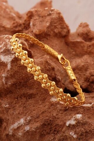 Dorika Kazaziye İşlemeli Altın Yaldızlı Tasarım 1000 Ayar Gümüş Bileklik 4604