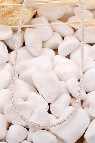 Kazaziye İşlemeli 50 Cm Gümüş Zincir Kolye 7391