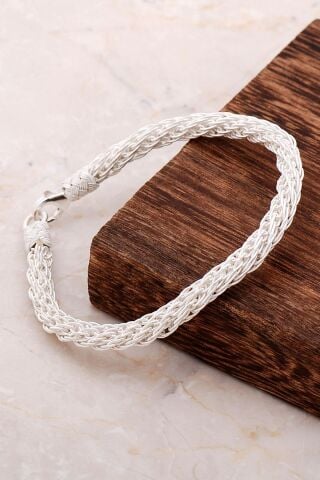 Kazaziye İşlemeli El Sarması Gümüş Erkek Bileklik 3268