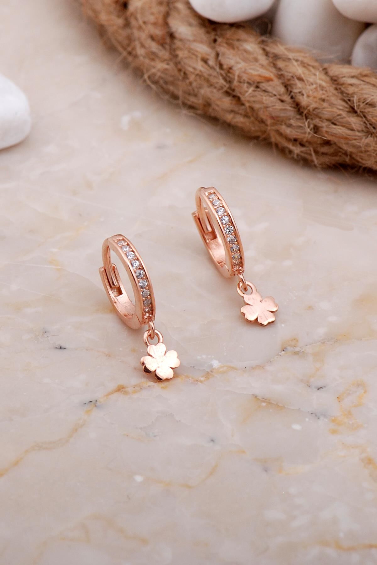 Yonca Rose Gümüş Halka Küpe 5810