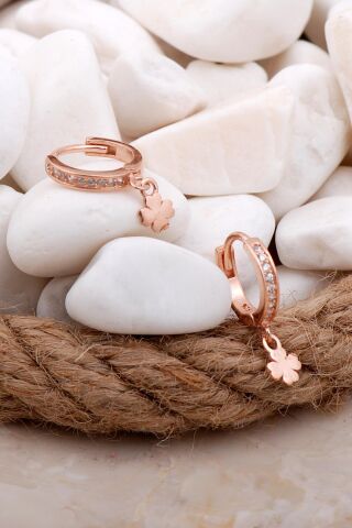 Yonca Rose Gümüş Halka Küpe 5810