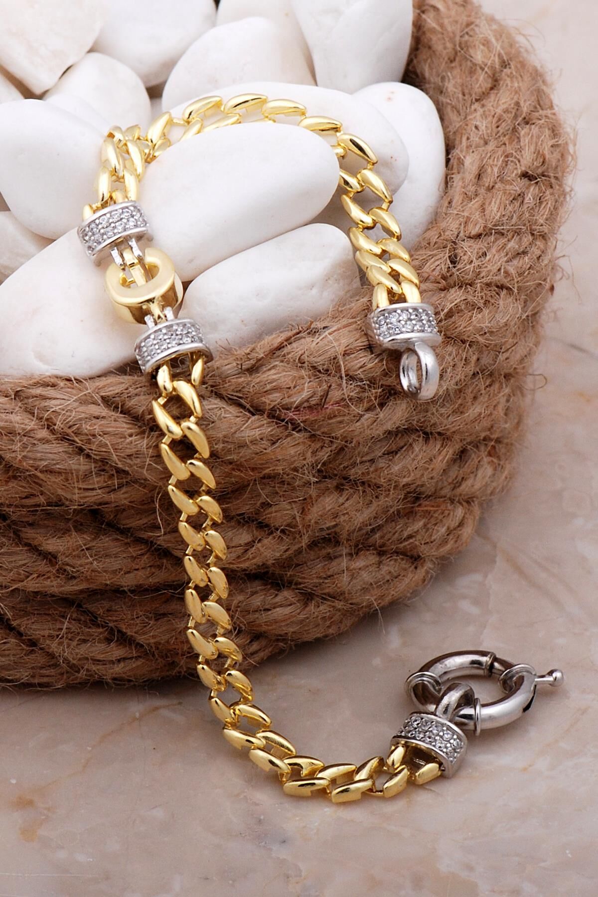 C Harfli Gurmet Altın Yaldızlı Gümüş Bileklik 4048