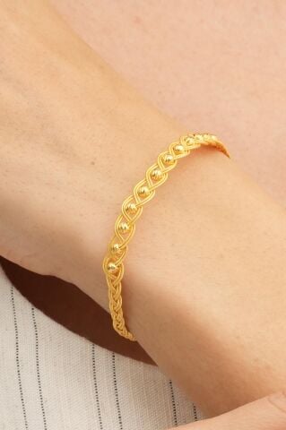 Dorika Kazaziye İşlemeli Tasarım Örgü Altın Yaldızlı 1000 Ayar Gümüş Bileklik 4605