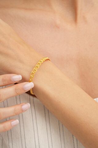 Dorika Kazaziye İşlemeli Tasarım Örgü Altın Yaldızlı 1000 Ayar Gümüş Bileklik 4605