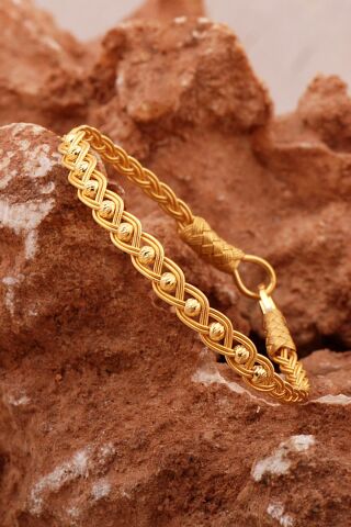 Dorika Kazaziye İşlemeli Tasarım Örgü Altın Yaldızlı 1000 Ayar Gümüş Bileklik 4605