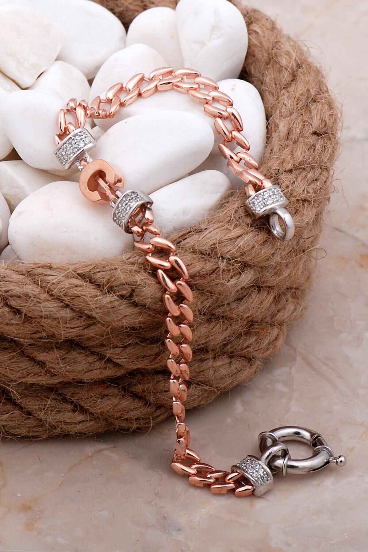 C Harfli Gurmet Rose Gümüş Bileklik 4050