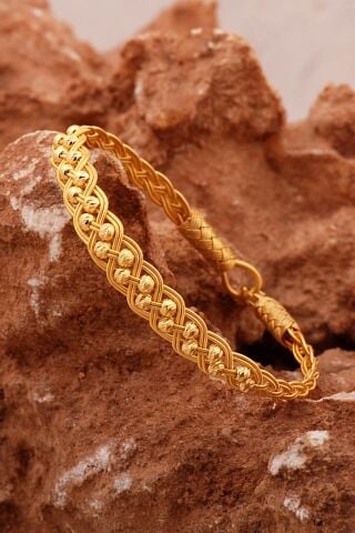 Dorika Kazaziye İşlemeli Altın Yaldızlı Örgü 1000 Ayar Gümüş Bileklik 4606