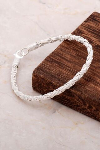 Kazaziye İşlemeli El Sarması Gümüş Erkek Bileklik 3270