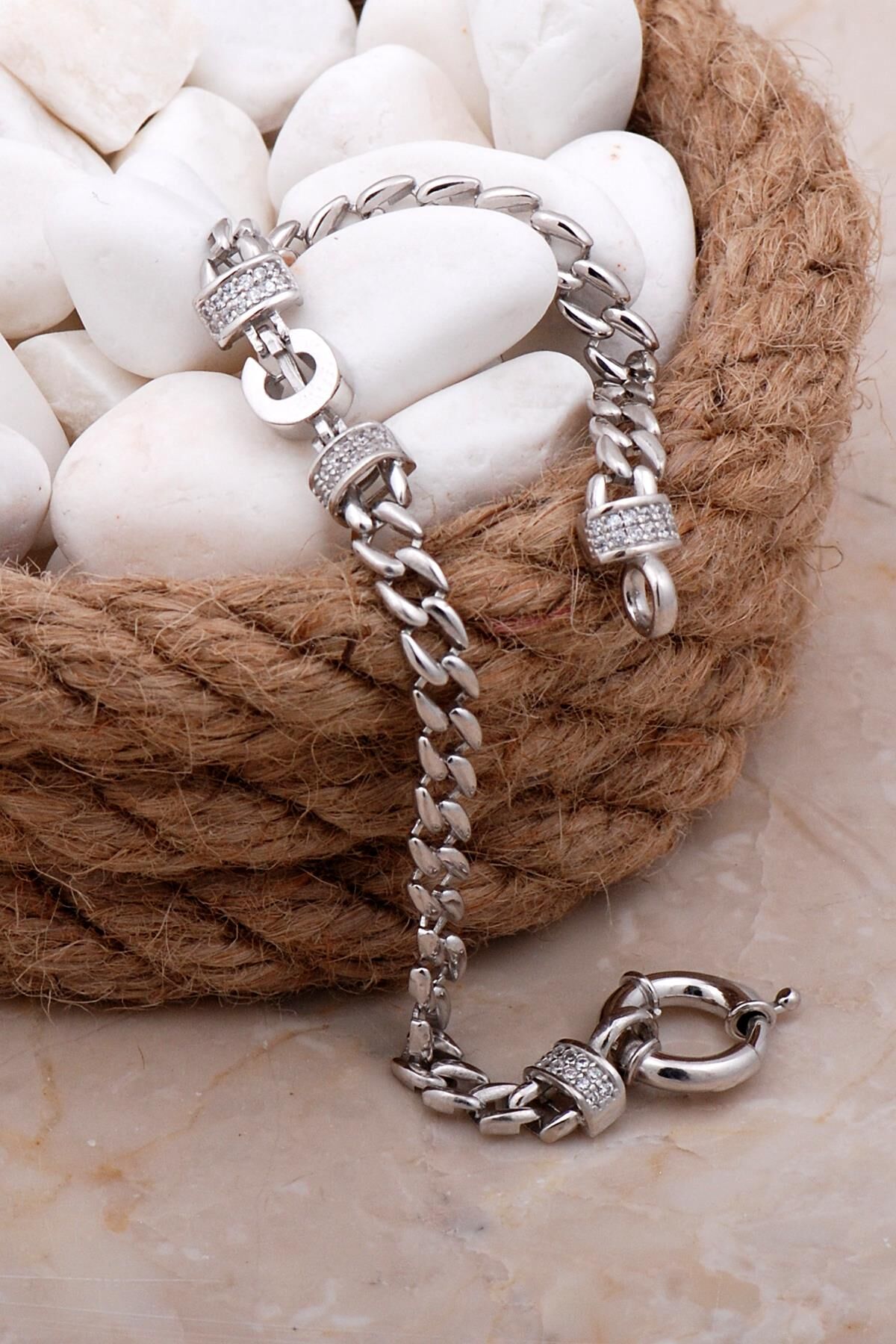 C Harfli Gurmet Rodyumlu Gümüş Bileklik 4049