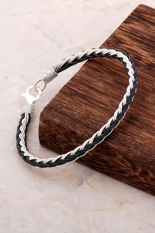 Kazaziye İşlemeli El Sarması Gümüş Erkek Bileklik 3271