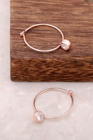 Rose Gümüş Tek Taşlı Halka Küpe 4166