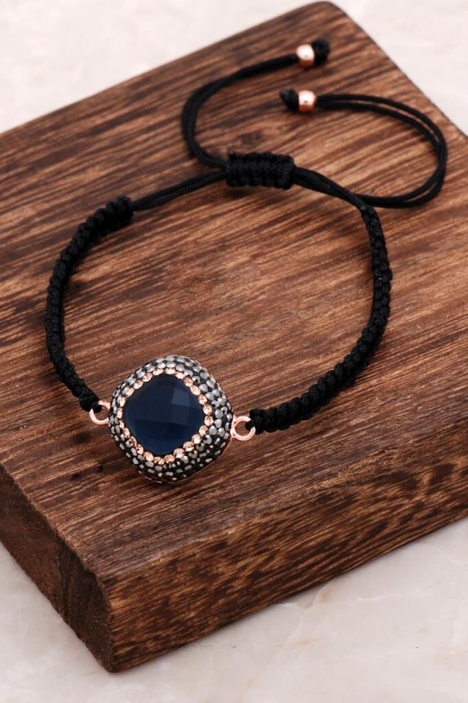 Safir Taşlı Makrome Rose Gümüş Bileklik 3055