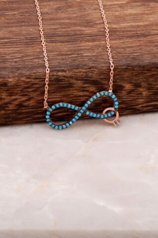 Turkuaz Taşlı Sonsuzluk Rose Gümüş Kolye 1666