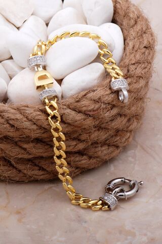 D Harfli Gurmet Altın Yaldızlı Gümüş Bileklik 4051