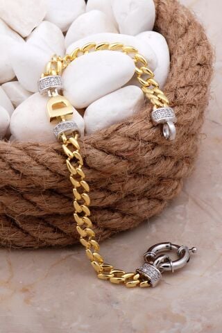 D Harfli Gurmet Altın Yaldızlı Gümüş Bileklik 4051