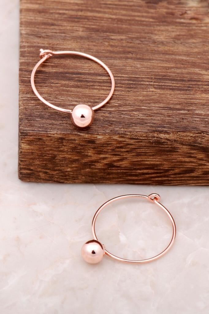 Rose Gümüş Top Halka Küpe 4167