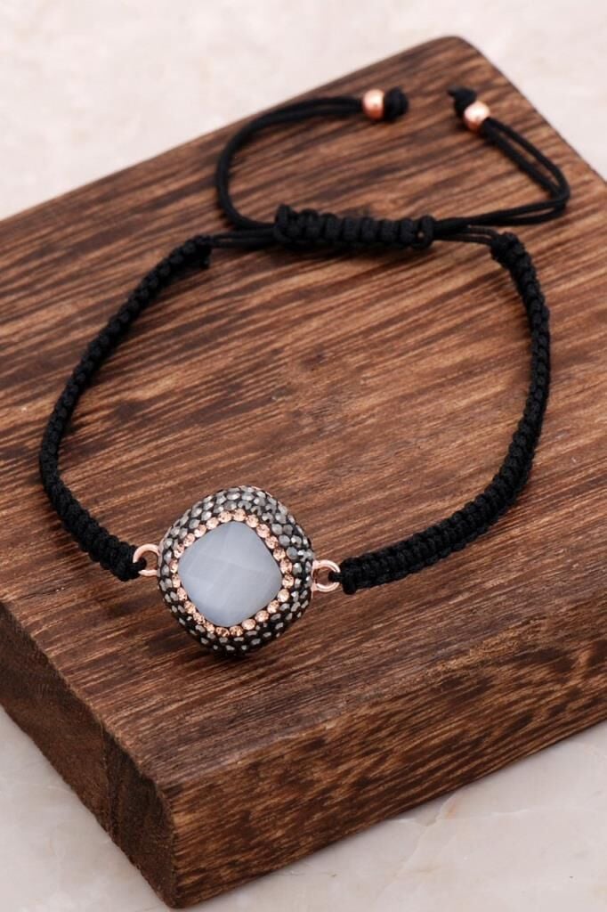 Sedef Taşlı Makrome Rose Gümüş Bileklik 3056