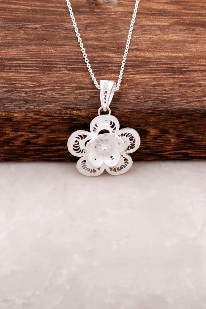 Telkari İşlemeli İpek Çiçeği Gümüş Kolye 1413