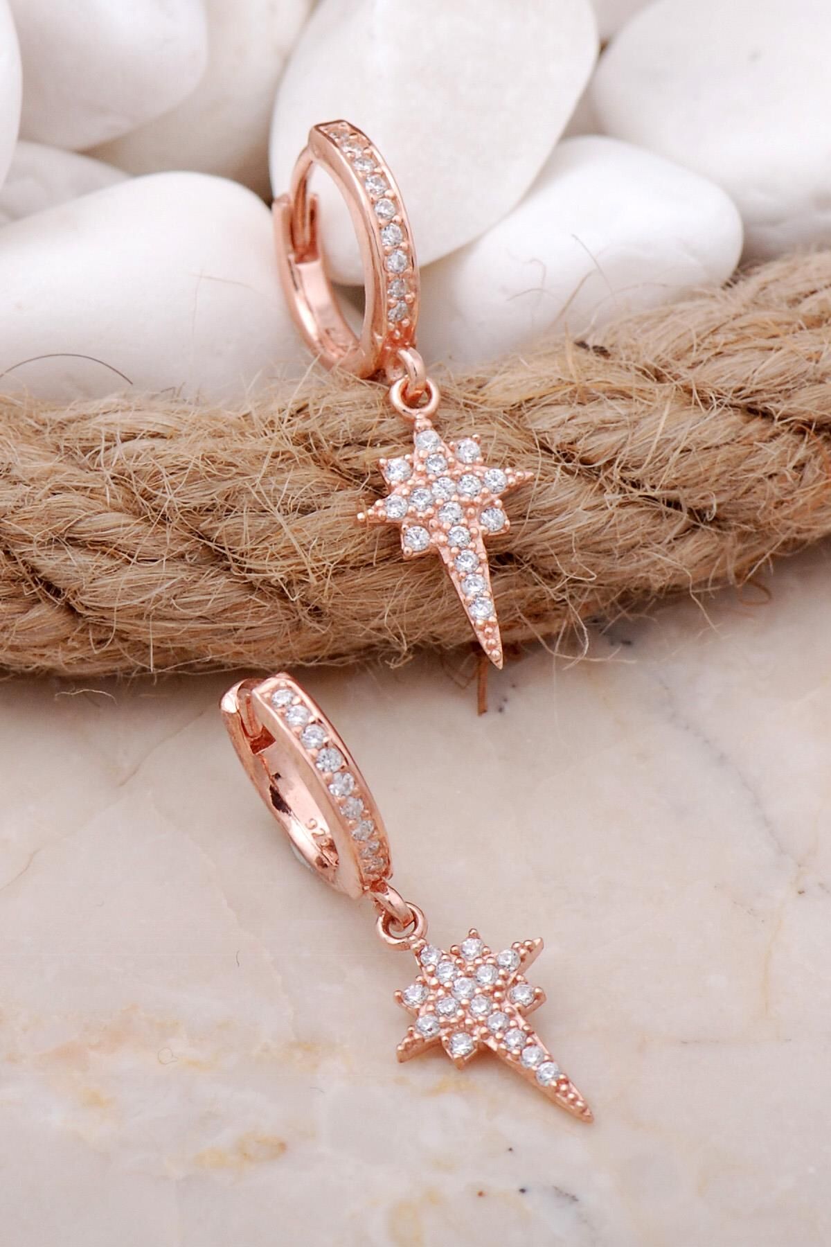 Kuzey Yıldızı Rose Gümüş Küpe 5728