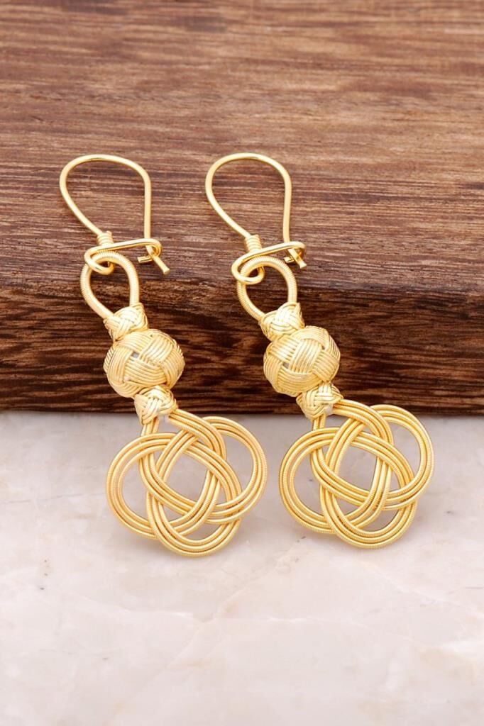 Kazaziye El Sarması Altın Yaldızlı Gümüş Küpe 647