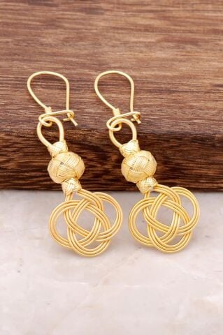 Kazaziye El Sarması Altın Yaldızlı Gümüş Küpe 647