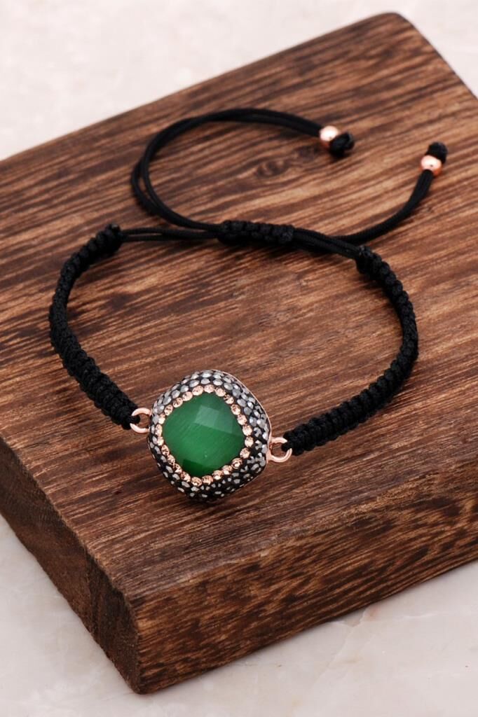 Opal Taşlı Makrome Rose Gümüş Bileklik 3058