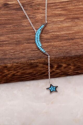 Ay Yıldız Rodyumlu Gümüş Kolye 1670