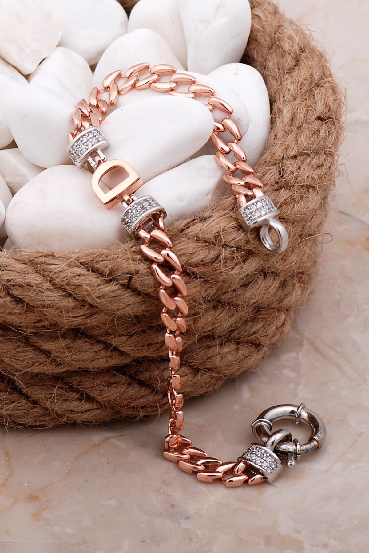 D Harfli Gurmet Rose Gümüş Bileklik 4053