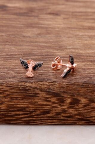 Güvercin Tasarımlı Rose Gümüş Küpe 3771