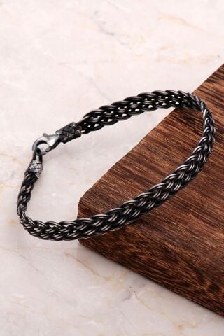 Kazaziye İşlemeli El Sarması Gümüş Erkek Bileklik 3275