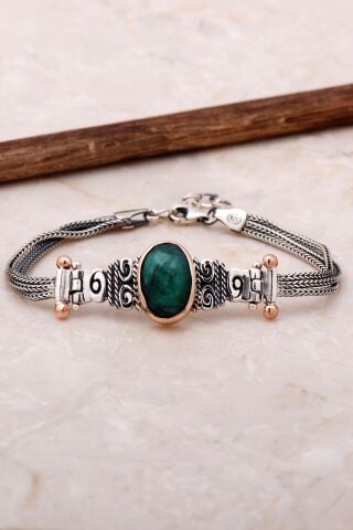 Kök Zümrüt Elişi Tasarım Gümüş Bileklik 3450