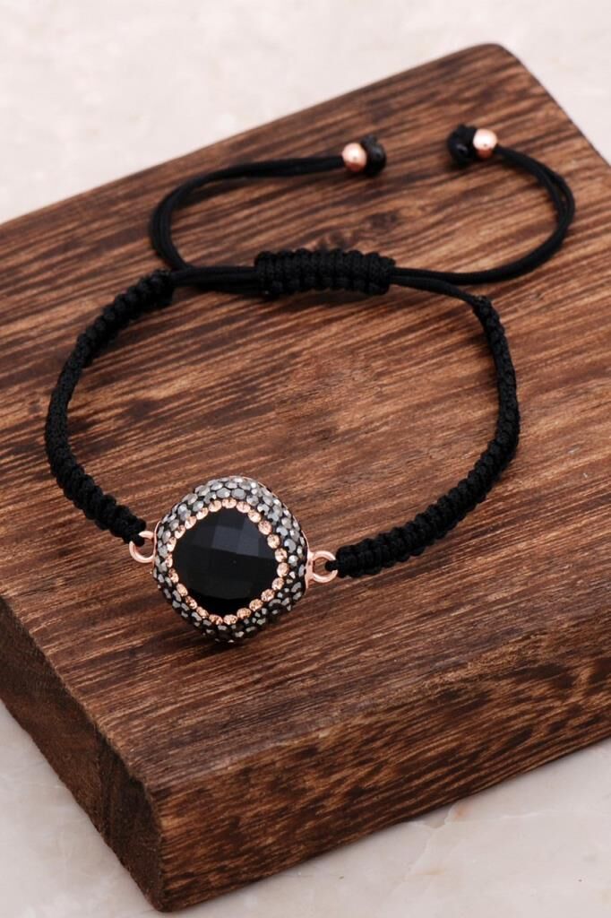 Onix Taşlı Makrome Rose Gümüş Bileklik 3059