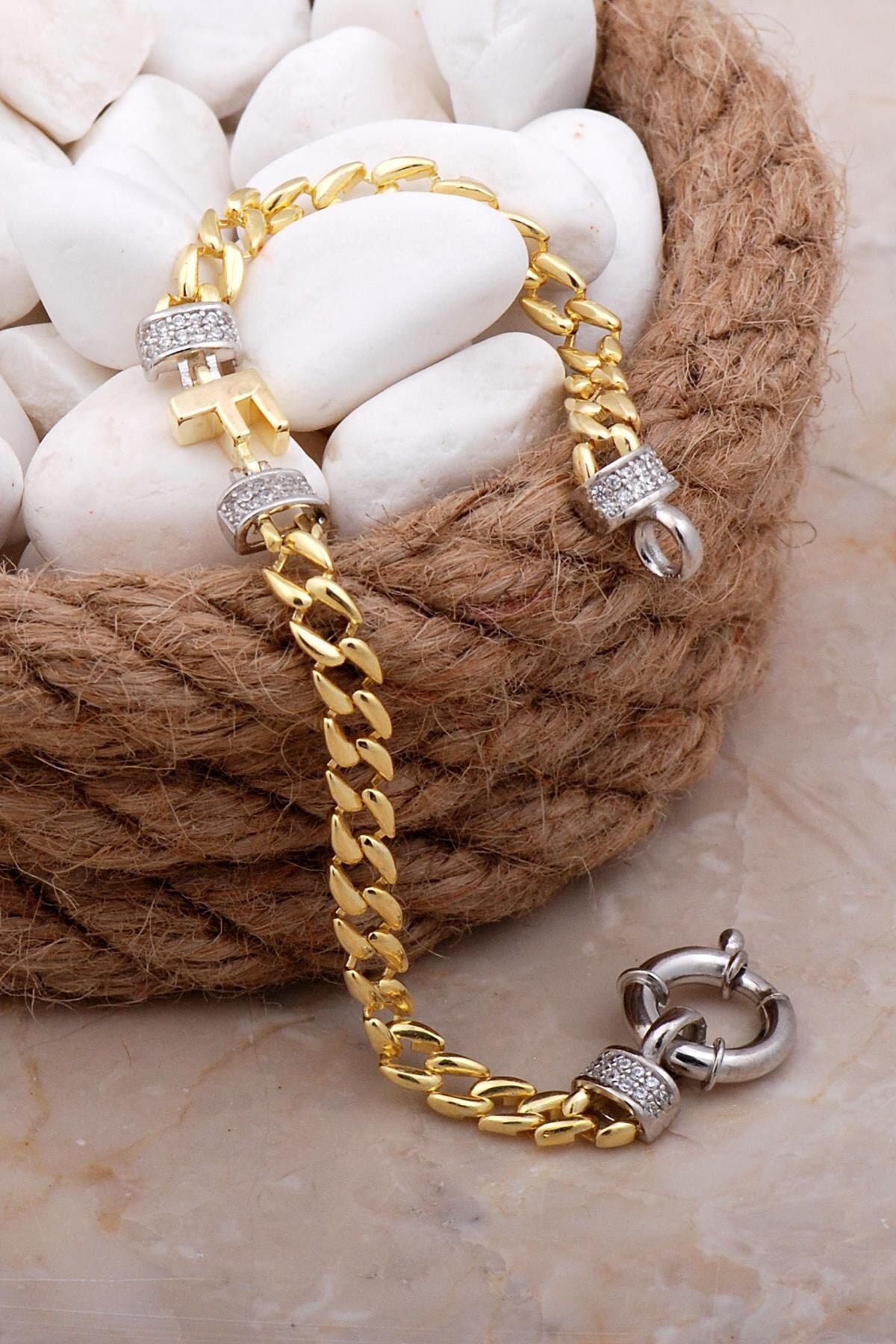 F Harfli Gurmet Altın Yaldızlı Gümüş Bileklik 4054