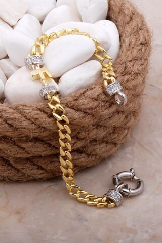 F Harfli Gurmet Altın Yaldızlı Gümüş Bileklik 4054