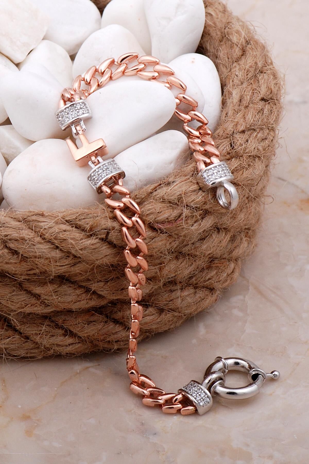 F Harfli Gurmet Rose Gümüş Bileklik 4056