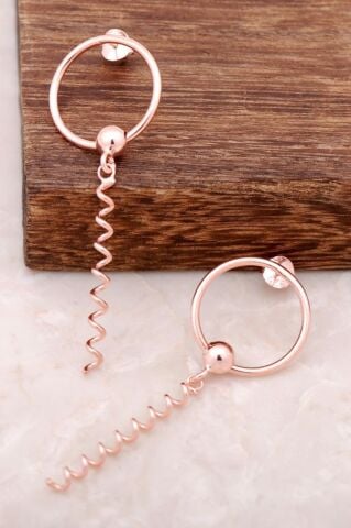 Rose Gümüş Tasarım Burgu Halka Küpe 4172