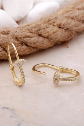 Altın Yaldızlı Gümüş Göçmen Küpe 5733