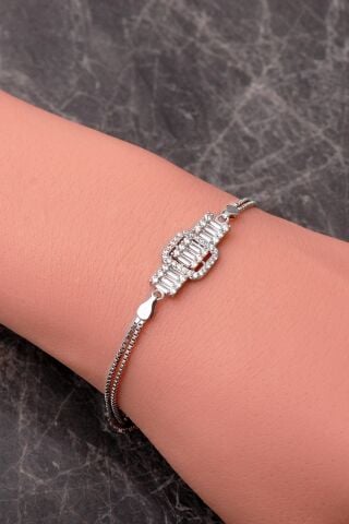 Baget Taşlı Rodyumlu 925 Ayar Gümüş Bileklik 4932