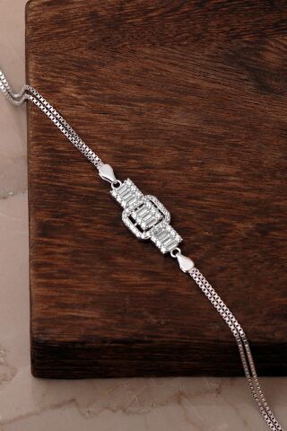 Baget Taşlı Rodyumlu 925 Ayar Gümüş Bileklik 4932