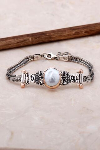 İnci Elişi Tasarım Gümüş Bileklik 3453