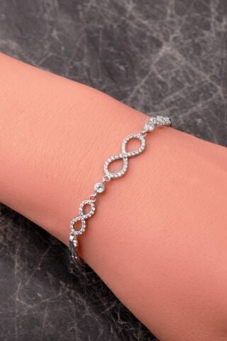 Üçlü Sonsuzluk Rodyumlu 925 Ayar Gümüş Bileklik 4933