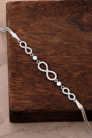 Üçlü Sonsuzluk Rodyumlu 925 Ayar Gümüş Bileklik 4933