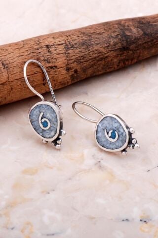 Antik Mozaik İşlemeli Sedef Taşlı Gümüş Küpe 6068