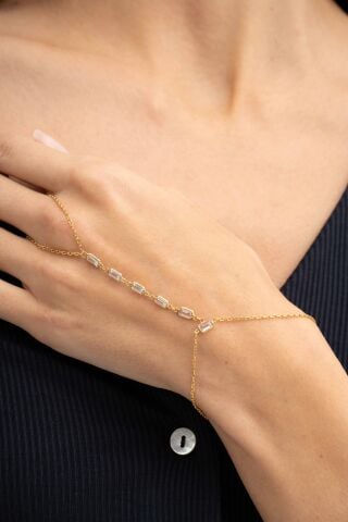 Baget Taşlı Tasarım Altın Kaplama Gümüş Şahmeran 100